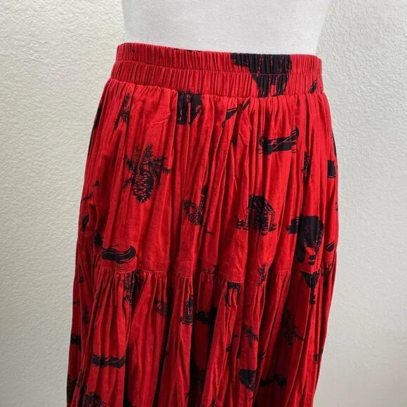 Sharon Young Sportswear Vest and Crinkle Skirt Red Sz S Wildlife Cabincore
